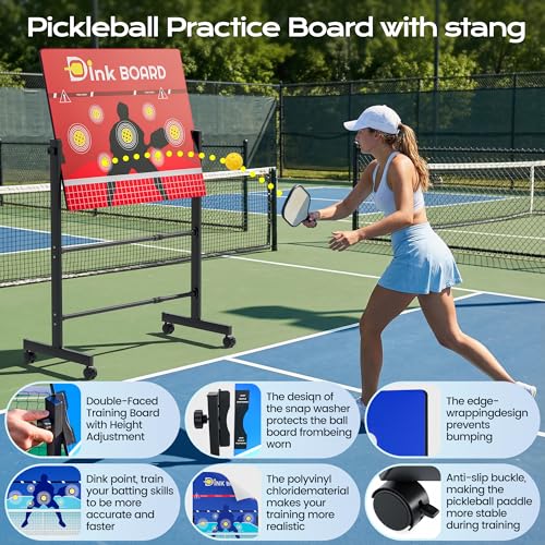 Paddyn Pickleball Practice Board,Dual-Sided Rebounder Dink Board with Stand,Height-Adjustable Portable Pickleball Solo Training Tool,Volley & Baseline Pickleball Wall Indoor/Outdoor Use