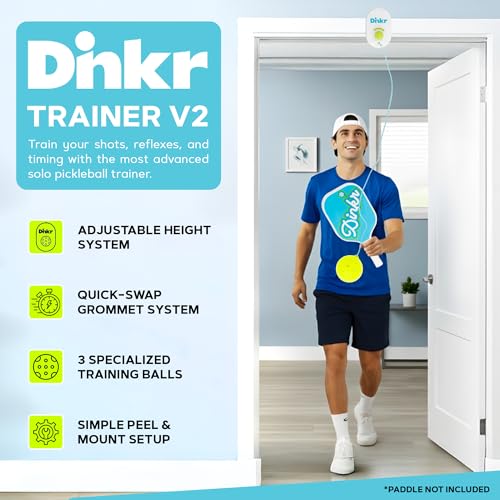 Dink’r Pickleball Training Device 2.0 – Solo Trainer for Home Practice | 10-Foot Auto-Lock Cord, Quick-Switch Ball System, Dual Mounting Plates | Fun Gift for Pickleball Players & Families