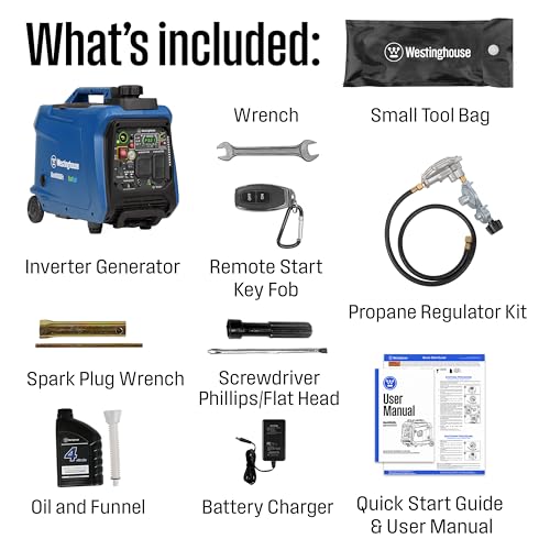 Westinghouse 4000 Peak Watt Super Quiet Dual Fuel Portable Inverter Generator, Remote Electric Start, Gas & Propane Powered, RV Ready, CO Sensor, Parallel Capable