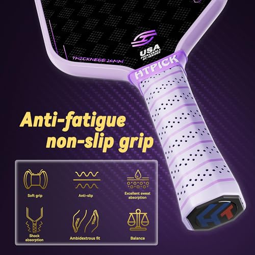 Pickleball Paddles, 18K Raw Carbon Fiber Pickleball Paddle High Grit & Spin with PP Honeycomb Core 16mm Thickness and Thermoformed Elongated Shape, Increased Power for Ultimate Spin & Consistency