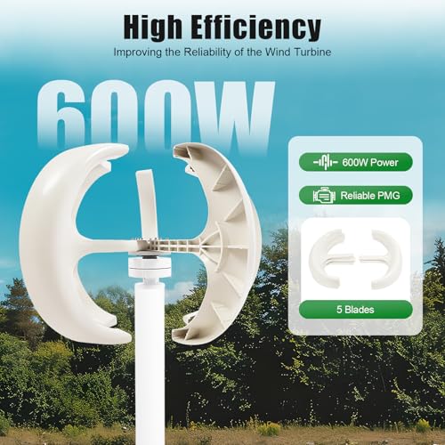 HinLIaDa Wind Turbine Generators Kit, 12V 600W Lantern Wind Turbine Generator, 5-Blade Vertical Axis Wind Turbine Generator with Controller, Suit for Home, Camping & Boat Use