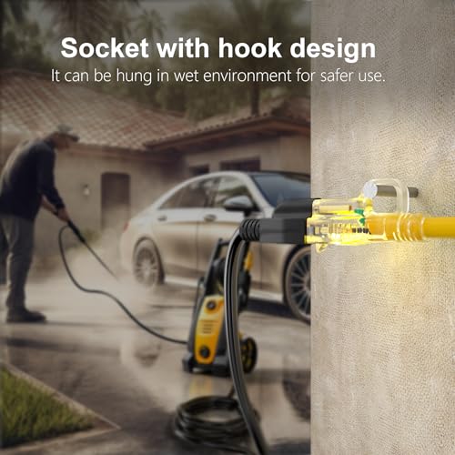 HUANCHAIN 50 FT 12/3 Gauge Heavy Duty Outdoor Extension Cord Waterproof with Lighted end, Flexible Cold-Resistant 3 Prong Electric Cord Outside, 15Amp 1875W 12AWG SJTW, Yellow, ETL