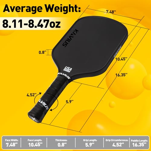 KAVIUS T700 Carbon Fiber Pickleball Paddle Honeycomb Core 16mm Pickleball Paddle Pro Pickle Ball Paddles Advanced Players with Cover USAPA Approved Pickle Ball Rackets Long Handled