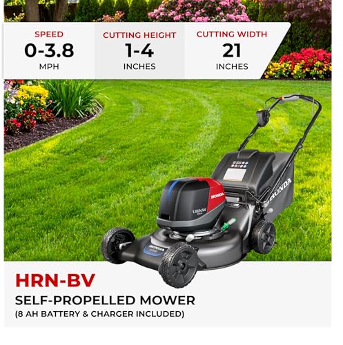 Honda HRN-BV 21-Inch Walk Behind Battery Powered Lawn Mower, Variable Speed Self Propelled Lawn Mower with 1.9 Bushel Capacity, Easy-Off Grass Bag, Clean Cuts in Thick and Tall Grass (HRN216YXBVKA4)