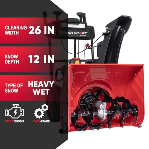 PowerSmart 26-Inch Snow Blower Gas Powered, 252cc 4-Cycle Engine with Electric Start, 2-Stage Self-Propelled with Headlight