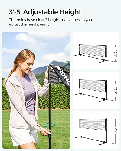 SONGMICS 16.5 ft Badminton Net, Height Adjustable Volleyball Net, Pickleball Net with Poles, Foldable Nylon Net for Tennis Indoor Outdoor Court, Black USYQ500HV1