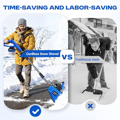 POXURIO 2 * 40V Electric Cordless Snow Shovel, 13 Inch Brushless Electric Snow Blower with 2×4.0Ah Batteries & Fast Charger, 13" Width, 6" Depth, 25FT Throw Distance Snow Shovel for Driveway, Patio