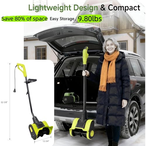12 Inch Corded Snow Blower, 10 Amp Electric Snow Shovel,120V-60Hz Snow Thrower for Decks, Steps, Driveways & Walkways,ETL Certificate (12''Green)