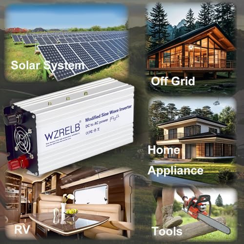 WZRELB 1000W Power Inverter 12V DC to 110V 120V AC,2000W Peak Modified Sine Wave Car Inverter with LED Display,Dual AC Outlets,Soft Starter,Off-Grid Power Converter with High Efficiency up to 90%