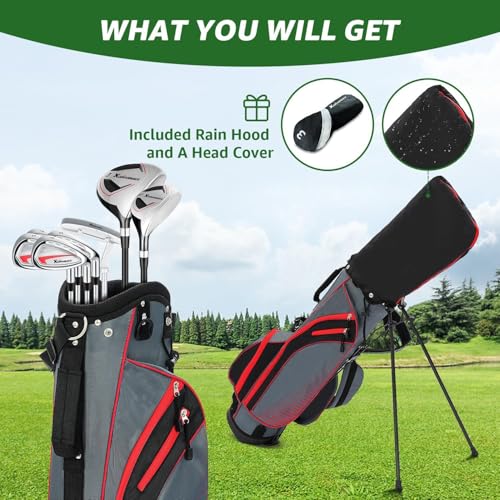 XDriveMax 8-Piece Left/Right Hand Complete Golf Club Set for Men & Women: Wood, Hybrid, Irons, Putter & Bag - Beginner Friendly, High Distance & Accuracy,Right,Red
