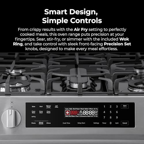 Kenmore 5.6 cu. ft. Front Control Gas Range Oven with 5 Cooktop Burners - True Convection, Air Fry, Turbo Boil, Self Clean, Dishwasher Safe Grates, Three Chrome Racks, LP Kit - Stainless Steel