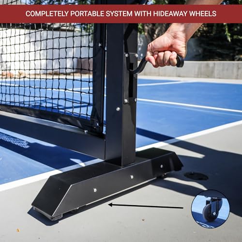 Dominator PRO MAX Black Portable Pickleball Net - Heavy Duty USAPA Compliant Portable Regulation Pickleball Net - Indoor/Outdoor Aluminum Rust Proof Frame w/Adjustable Net Tension & Locking Wheels