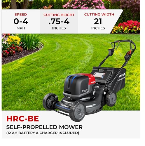 Honda HRC-BE 21-Inch Walk Behind 12 AH Battery Powered Lawn Mower with 2 Battery Bays, Variable Speed Self Propelled Lawn Mower with 2.5 Bushel Capacity, Easy-Off Grass Bag (HRX217YXBEXA6)