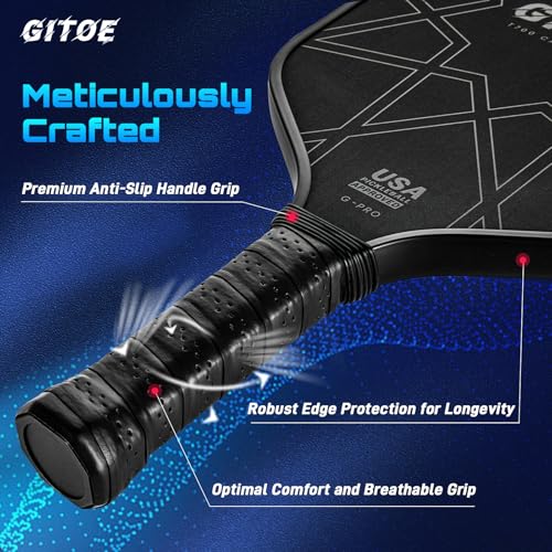 GITOE G-Pro Pickleball Paddle – 16MM Raw Carbon Fiber T700 Pickleball Paddle with High Spin, Control & Power – 2025 USAPA Approved for ‎Professional Players