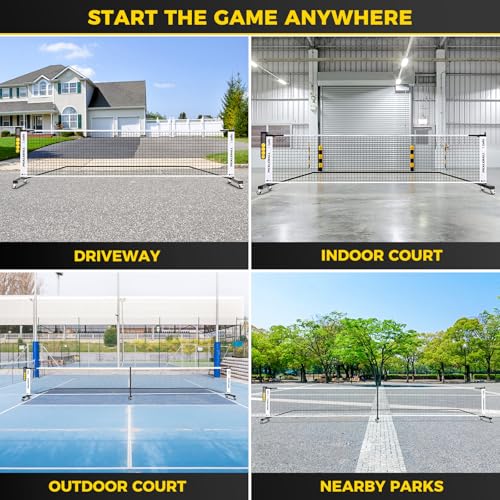 Pickleball Net with Wheels, Portable 2-in-1 Pickle Ball Net with Ball Collector,22FT Regulation Size & 11FT Half Court Size, Carry Bag, Steady Metal Frame for Outdoor Indoor Driveway (Black&White)