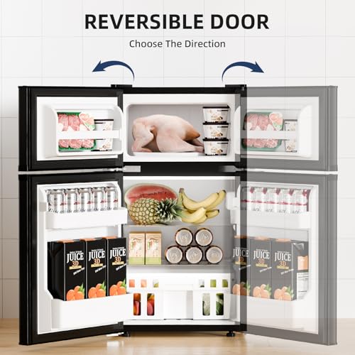 Antarctic Star Compact Refrigerator with Freezer,2 Door Mini Fridge,Adjustable Shelf,Small Fridge for Bedroom Office Dorm Kitchen,3.2 Cu.Ft.BLACK