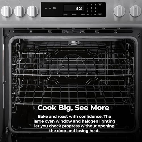 Kenmore 5.6 cu. ft. Front Control Gas Range Oven with 5 Cooktop Burners - Ultra Durable Chrome Racks, Turbo Boil, Hidden Bake, Dishwasher-Safe Grates, Storage Drawer, LP Kit - Stainless Steel