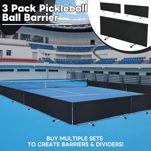 bimiti Pickleball Ball Barrier 3 Pack - Portable Indoor and Outdoor Court Edge Guard, Brandable Dividers & Net Kit（Black）