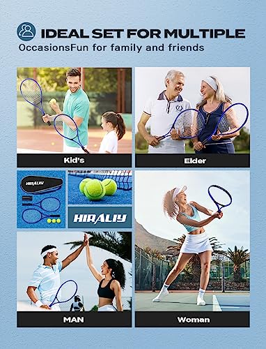 HIRALIY Blue Tennis Rackets Set of 2 for Teenagers & Beginners - 27 Inch Student Recreational Tennis Racquet - Durable Reinforced Practice Gear for High School & Backyard