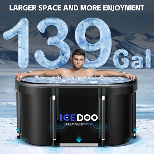 Wxtkkom New Upgrade XL 139-Gallon Oval Ice Bath Tub - 6 Layered Portable Bathtub, Drop-In Bathtubs Foldable with Cover Cold Plunge Tub for Athletes, Home Gym, Outdoor Recovery Use