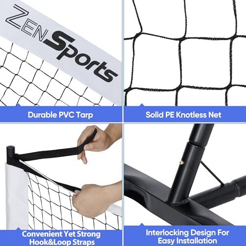 ZENY Portable Pickleball Net Set System with Court Marker Kit, Metal Frame Stand and Regulation Size Net 22 FT Including Carrying Bag Indoor Outdoor Game