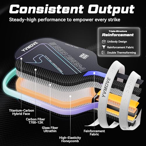 Pickleball Paddles for Advanced Players | Control & Power | Ti-Carbon Hybrid Face | V-Sonic III Kinetic Core 16MM | Large Sweet Spot | Mid-Weight | Extended Grip | USAPA (Purple)