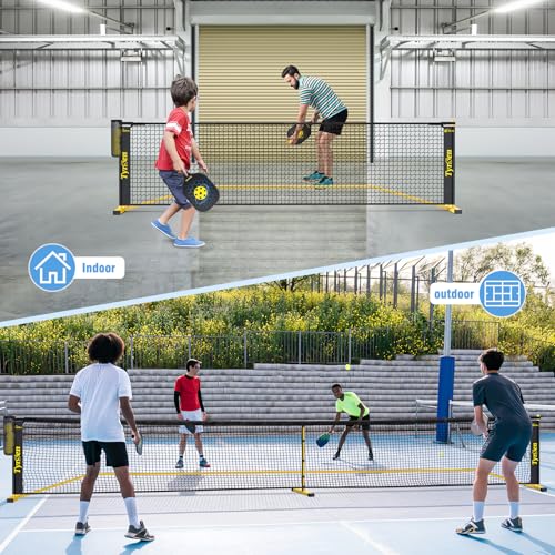 TYRSEN Portable Pickleball Net for Driveway, 22 FT Regulation Size & 11 FT Half Court Size Pickleball Net with Ball Collector, 2-in-1 Pickle Ball Net with Carry Bag for Outdoor Indoor Garages