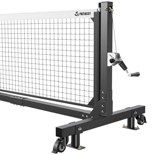 Patiassy Tournament-Grade Pickleball Net, IFP/USAPA Standards Regulation Size, Rust-Resistant Aluminum Frame with Hand-Crank Tension System for Semi-Permanent or Mobile Court Use