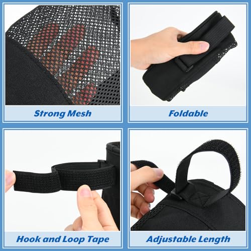 Easecos Pickleball Ball Holder Foldable Storage Mesh Bag for Pickleball Net Post, Large Storage Hanging Bag with Strap for Holding 18 Balls