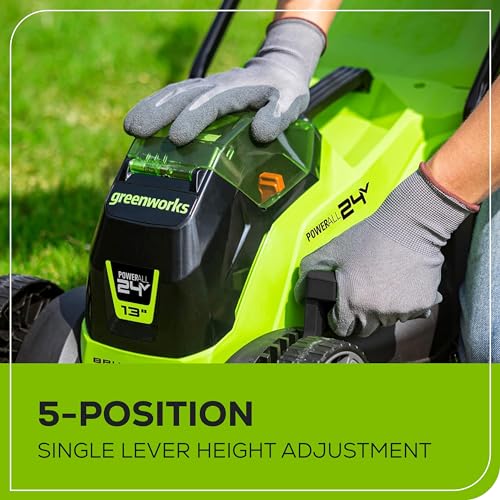 Greenworks 24V 13“ Brushless Cordless Lawn Mower with 4.0Ah Battery & Charger,Maintenance-Free Push Mower with 2-in-1 Mulch/Bag,