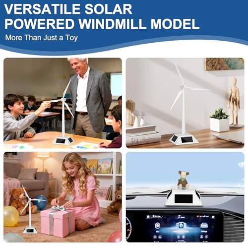 Solar Powered Windmill Model, Assembled Rotating Wind Turbine Generator Science Teaching Tool, DIY Solar Windmill Model Desk Home Decor Craft Education Gift