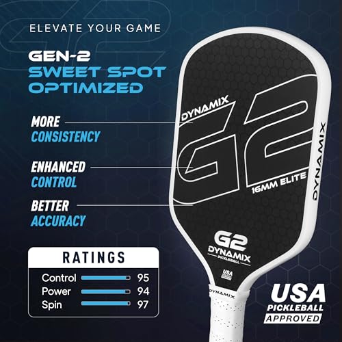 Pickleball Paddles, Carbon Fiber Pickleball Paddle, G2 (Gen2) 16mm USAPA Raw Carbon Pickleball Racket, Pro-Grade Thermoformed Pickle Ball Paddle for Control, Power, Spin by Dynamix (White, White Edge)