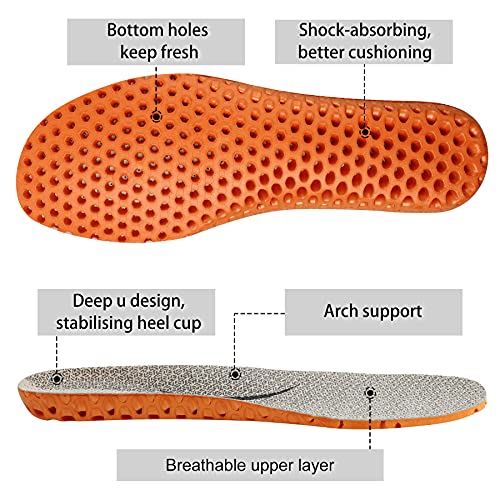 Knixmax Men's Sport Shoe Insoles, Orthotic Running Inserts with Arch Support, Breathable Cushioning Sneaker Soles, Comfort Pigskin Leather Insole for Hey Dudes EU 43