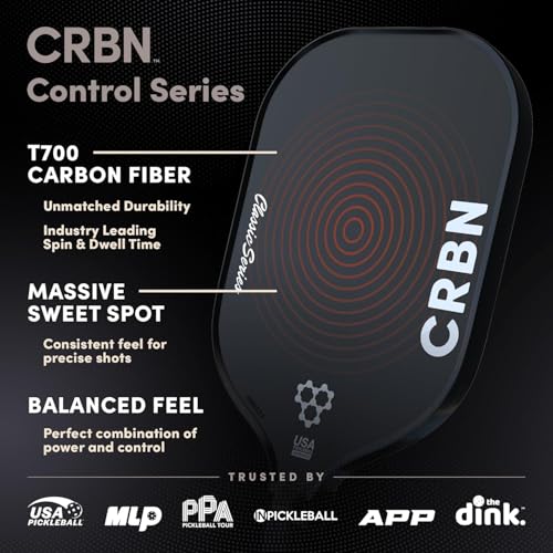 CRBN Pickleball - CRBN2 Paddle - Carbon Fiber Pickleball Paddle with Honeycomb Poly Core - Perfect Balance of Power & Control - 16mm, White