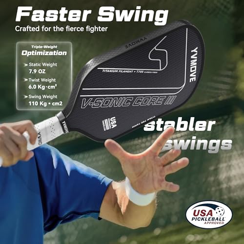 Pickleball Paddles for Advanced Players | Control & Power | Ti-Carbon Hybrid Face | V-Sonic III Kinetic Core 16MM | Large Sweet Spot | Mid-Weight | Extended Grip | USAPA (Black)