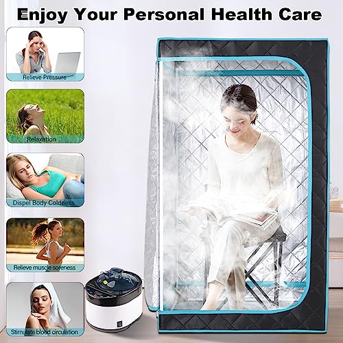 iDOTODO Portable Steam Sauna Box for Home Spa, Steam Saunas for Home, Full Body Sauna Tent for Relaxation, 1500W & 4L Sauna Steamer Machine, Remote Control, Foldable Chair (Black)