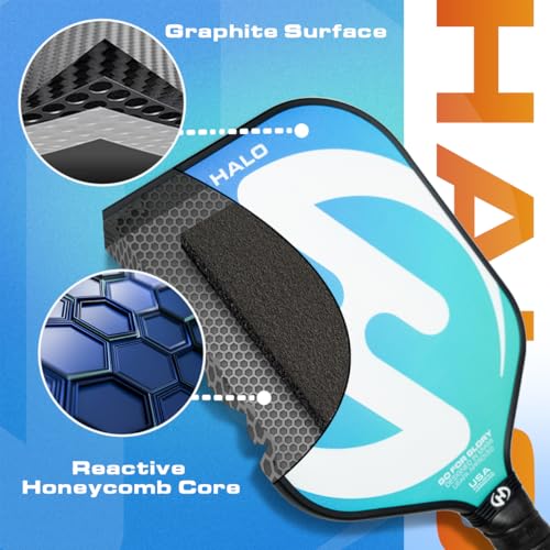 HALO PICKLEBALL Set of 2 Paddles with 4 PICKLEBALLS and Carrying Bag, Fiberglass Surface Pickleball Paddles - Durable Pickleball Paddles Set for 2 - Pickleball Bundle