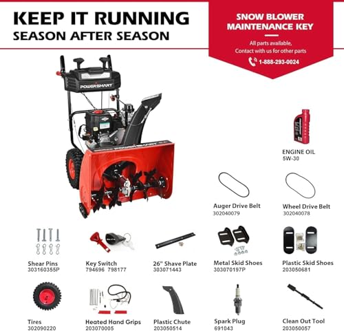 PowerSmart 26-Inch Self-Propelled Gas Snow Blower, Powered by B&S 208cc Engine, Electric Start, 13-Inch Snow Tires, Handle Warmer, Two-Stage Snow Blowers with LED Lights