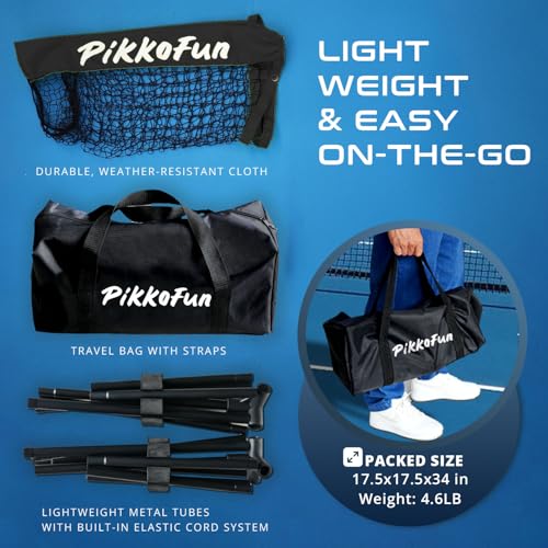 PIKKOFUN Mini Pickleball Net (5 FT Wide), Small Portable Dink Practice Net for Indoor & Outdoor, 60-Second Tool-Free Setup, Carry Bag Included, Pickleball Gifts for Women & Men, Black Net