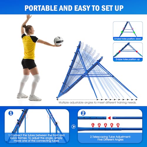 Winthai 4x4FT Volleyball Rebounder Net, Soccer Rebounder Pitchback Net with 2 x 6-Angle Quick Adjustments, Target Ribbon for Precision, Easy Quick Setup,Ideal for Baseball Softball and Sport Training