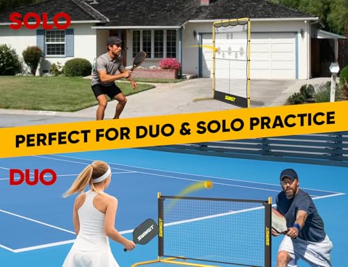 Portable Pickleball Training Net, 2in1 Solo Rebounder Net System for Dinks Volleys Tennis, USAPA Approved Accuracy Trainer Equipment with Carry Bag, Outdoor & Indoor Prefer Backyard, Driveway, Garage