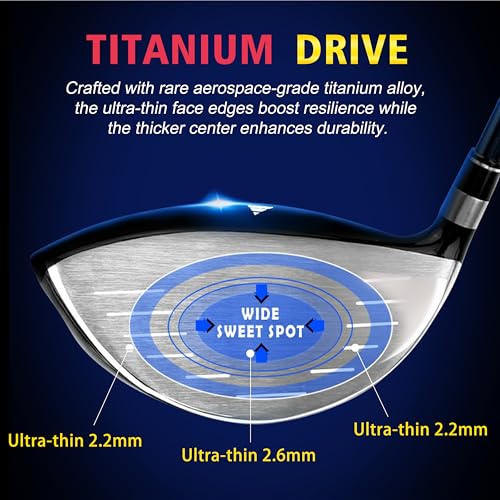 PGM Men's G300 Complete Golf Club Set - Titanium #1 Driver, Draw-Biased Hybrid, High-Strength Iron Set, High Forgiveness Putter, with Stand Bag (Right-Handed, 12Pcs Clubs-Regular)
