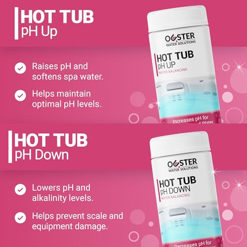 Bio Ouster Hot Tub Water Balancing Kit – Spa pH Up, pH Down, Alkalinity Increaser, Calcium Hardness Increaser & Test Strips – Spa Chemicals Starter Kit for Inflatable & Acrylic Hot Tubs – Made in USA
