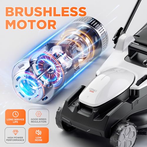 Litheli 40V (2 x 20V) 16" Electric Lawn Mower Cordless, Brushless Lawnmower with 6-Height Adjust, Portable & Lightweight Push Battery Powered Lawn Mower (2 * 4.0AH Batteries Included)