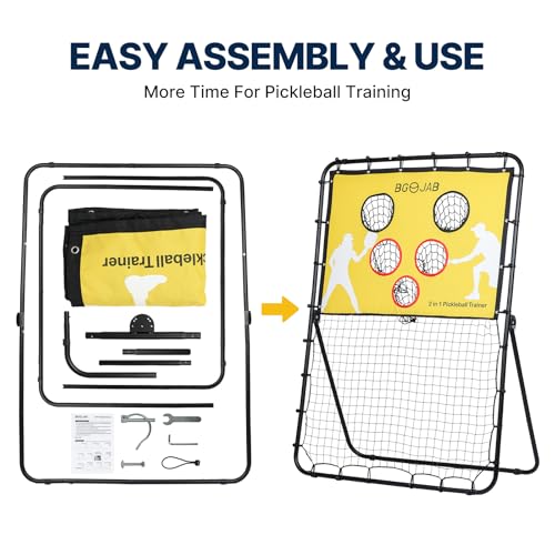 BGOJAB Pickleball Practice Rebounder Board with Target Net, 2 in 1 Pickleballs Training Equipment for Accuracy and Skill Development, Pickleball Dink Master Solo Trainer for Kid/Youth/Adult