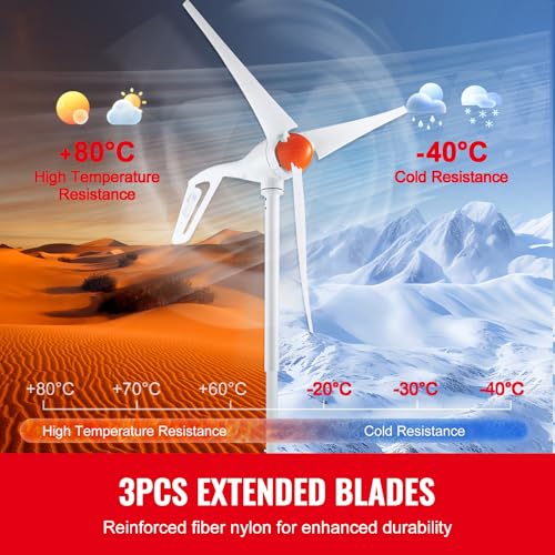 Happybuy 500W Wind Turbine Generator, 12V Wind Power Kit, 3-Blade Wind Generator with MPPT Controller, Adjustable Windward Direction, 2.5m/s Start Wind Speed, Ideal for Home, Farm, RVs, Boats