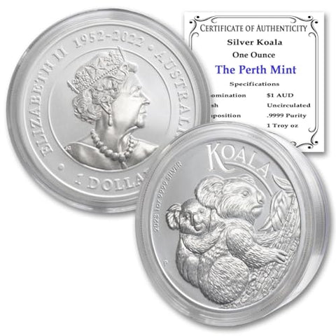 2023 P 1 oz Australian Silver Koala Coin (Brilliant Uncirculated in Capsule) and Certificate of Authenticity P Seller BU