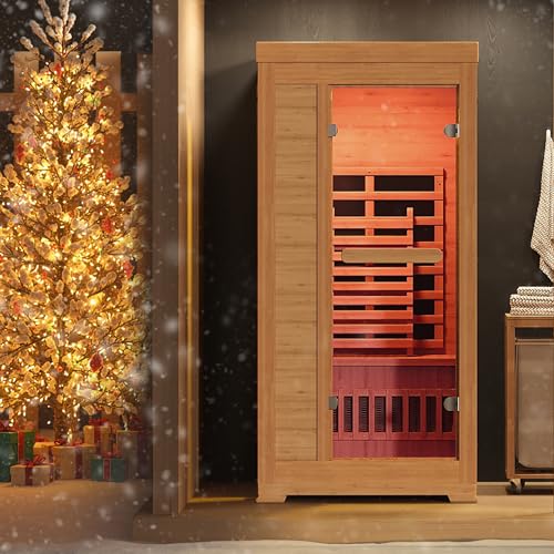 Rotihom 1-2 Person 6.3Ft Infrared Sauna, 7 Color Full Spectrum Wood Dry Sauna. Canadian Hemlock Indoor Saunas with 1745W 20Min Fast Heating & Music Speakers for Home & Gym (40" Lx36 Wx76 H)