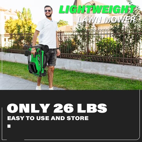 SOYUS Lawn Mower Cordless, 13 Inch 20V Electric Lawn Mowers with Brushless Motor, 5-Position Height Adjustment, 4.0Ah Battery & Charger Included