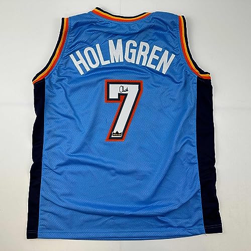 Facsimile Autographed Chet Holmgren Oklahoma City Blue Reprint Laser Auto Basketball Jersey Size Men's XL